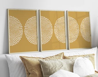 Ochre Yellow Wall Art Set, Abstract Dot Prints, Modern Wall Decor