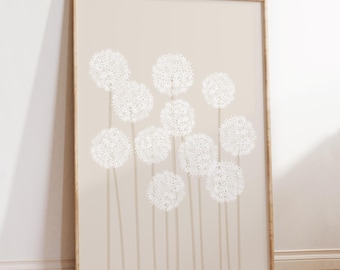 Beige Allium Flower Print, Neutral Floral Wall Art, Botanical Decor, Minimalist Poster