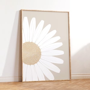 Minimalist Daisy Art Print, Neutral Beige Botanical Decor