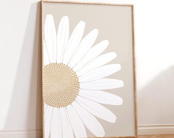Minimalist Daisy Art Print, Neutral Beige Botanical Decor