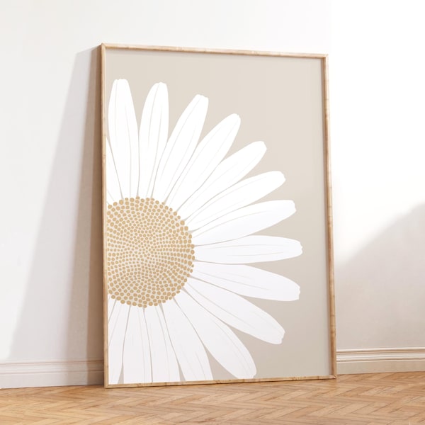 Gänseblümchen Kunstdruck, Neutral Beige botanisches Dekor