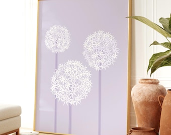 Lilac Allium Print Botanical Wall Art, Minimalist Purple Floral Prints