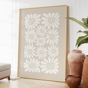 Neutral Sunflower Print, Retro Floral Wall Art, Beige Botanical Decor 11 flowers - 1 print