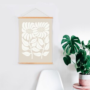 Neutral Sunflower Print, Retro Floral Wall Art, Beige Botanical Decor image 3