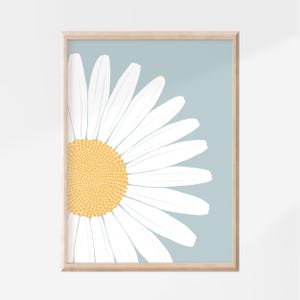 Daisy and Forget-Me-Not Floral Print Set, Pastel Blue Flower Decor Half daisy print