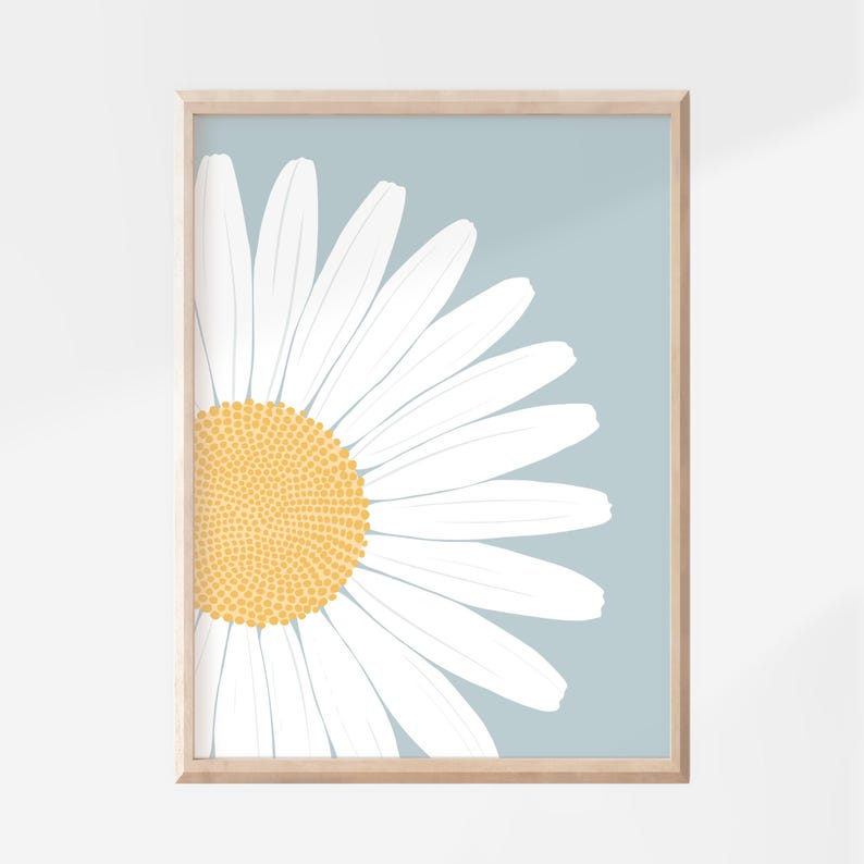 Daisy and Forget-Me-Not Floral Print Set, Pastel Blue Flower Decor Half daisy print