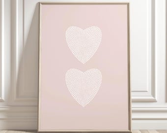 Pink Heart Wall Art, Blush Minimalist Print, Abstract Dot Print