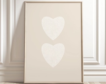 Beige Heart Print, Neutral Wall Art, Minimalist Romantic Decor