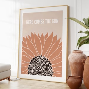 Terracotta Sunflower Print, Here Comes the Sun Wall Art, Warm Floral Decor