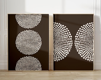 Dark brown Abstract Dot Prints, Neutral Wall Art Set, Earth Tone Minimal Dot Decor