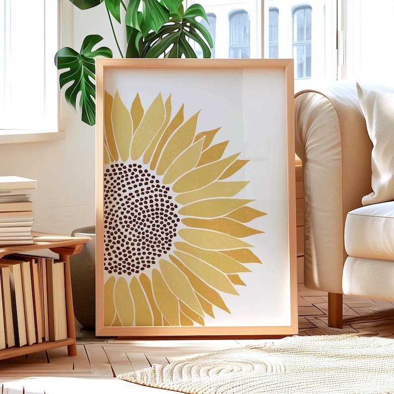 Lámina decorativa floral de girasoles, póster con flores amarillas, arte botánico, tamaños A5/A4/A3/A2/A1/5x7/8x10 imagen 2