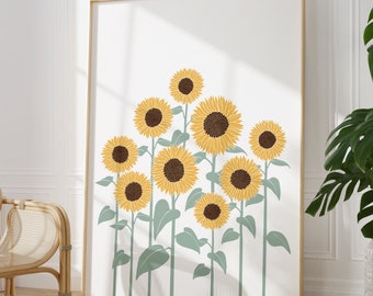 Sunflower Art Print, Yellow Botanical Wall Decor
