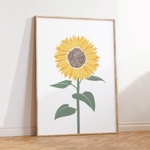 Sunflower print floral wall art, yellow flower decor, art for girls bedroom, playroom or kitchen wall prints, summer A2/A3/A4/A5/A6/5x7/8x10
