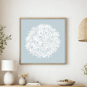 Blue allium print, minimalist floral wall art, botanical artwork for living room, bedroom, hallway or home office, square wall decor image 10