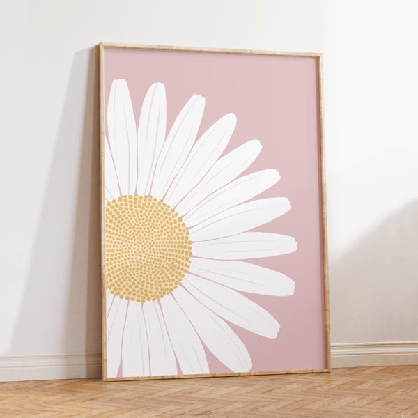 Pastell rosa Gänseblümchen Wand Kunst Druck, florale Wand Dekoration für Schlafzimmer oder Home Office