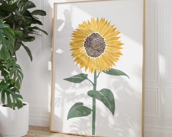 Sunflower Wall Art Print, Yellow Floral Decor