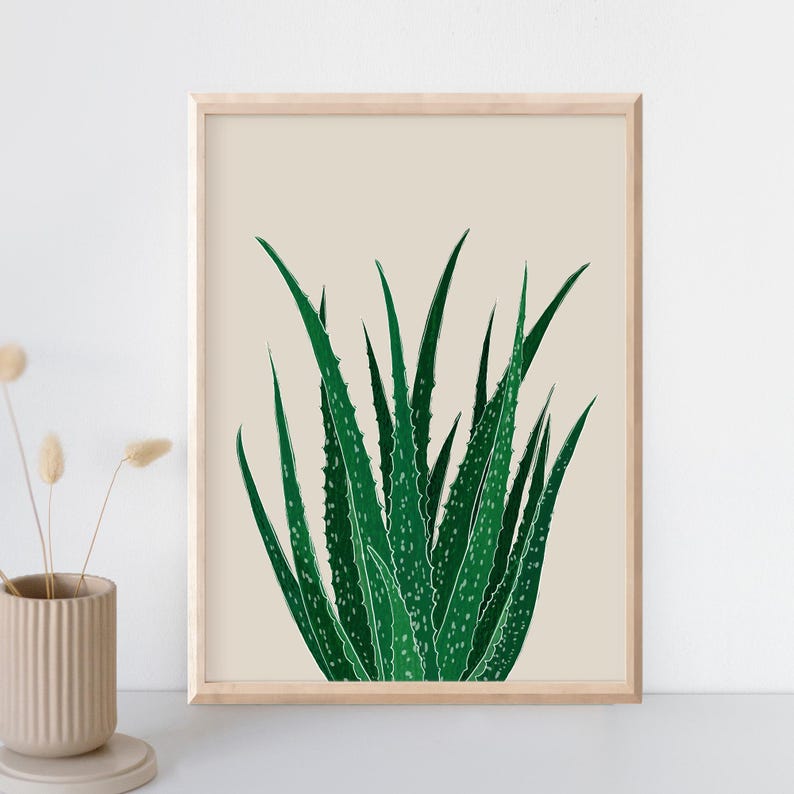 Aloe Vera Art Print, Green Plant Wall Decor, Neutral Botanical Poster ...