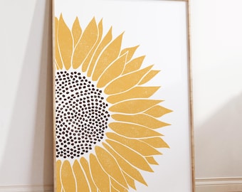 Sunflower Art Print, Floral Wall Decor, Botanical Illustration