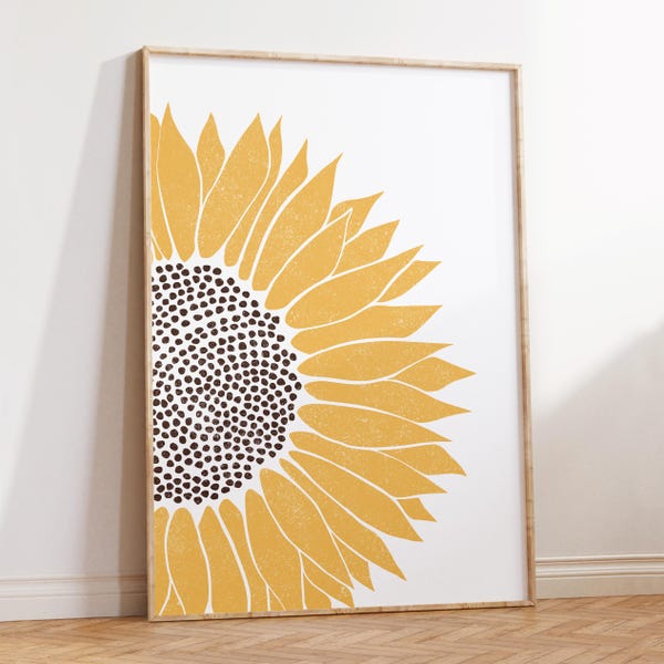 Sunflower Art Print, Floral Wall Decor, Botanical Illustration