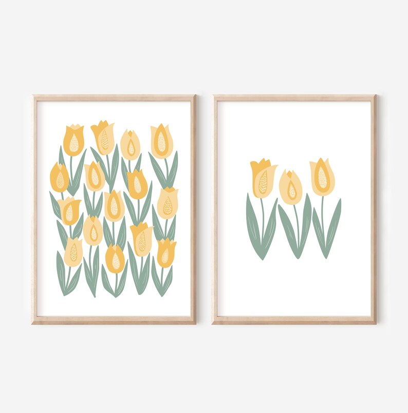 Retro Floral Tulip Print, Spring Flower Wall Art, Boho Botanical Wall ...
