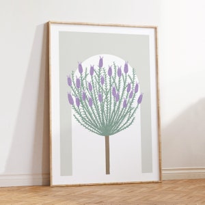 Impresión de arte de pared de lavanda, decoración de habitación con flores lilas, arte de pared de baño o guardarropa con flores verde salvia, impresiones sin marco A4 A3 A2