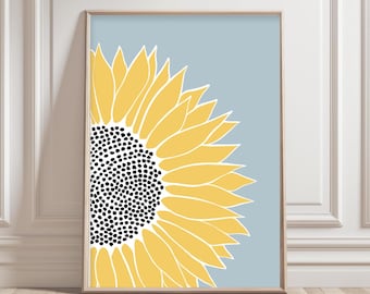 Sunflower Wall Art, Yellow Floral Print, Botanical Wall Decor