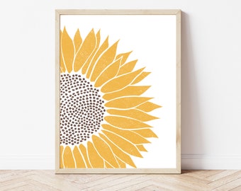 Sunflower wall art print, floral illustration wall decor, A4 A3 unframed prints, flower print wall hanging for home decor, stairway prints