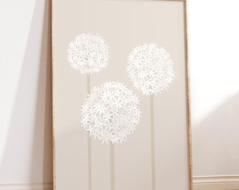 Neutral Alliums Print – Modern Botanical Wall Art in Beige, Minimal Floral Artwork