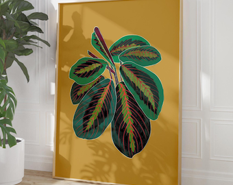 Prayer Plant Print, Ochre Yellow Botanical Wall Art