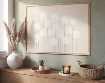 Neutral Beige Allium Print, Landscape Botanical Wall Art, Horizontal Floral Artwork