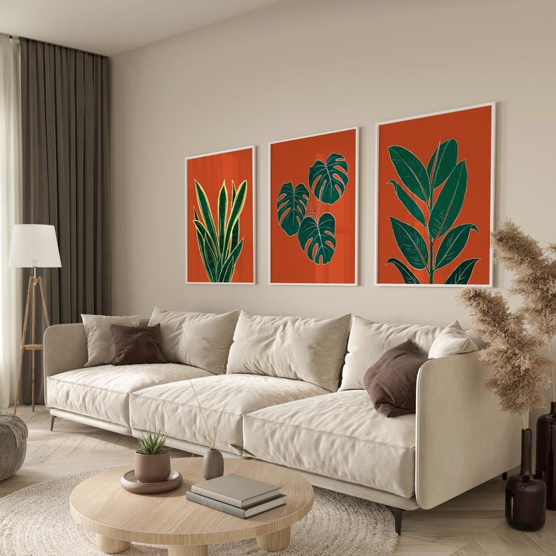 Rust orange botanical rubber plant print, wall art for bedroom, living room or office decor, A5, A4 or A3 boho gallery wall picture image 10