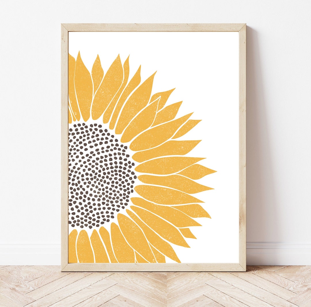 Sunflower Wall Art Print, Floral Illustration Wall Decor, A4 A3 ...