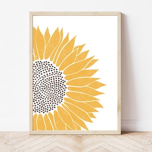 Sunflower wall art print, floral illustration wall decor, A4 A3 unframed prints, flower print wall hanging for home decor, stairway prints