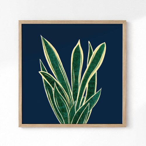 Affiche murale carrée verte à motif de plante serpent marine, décoration tropicale