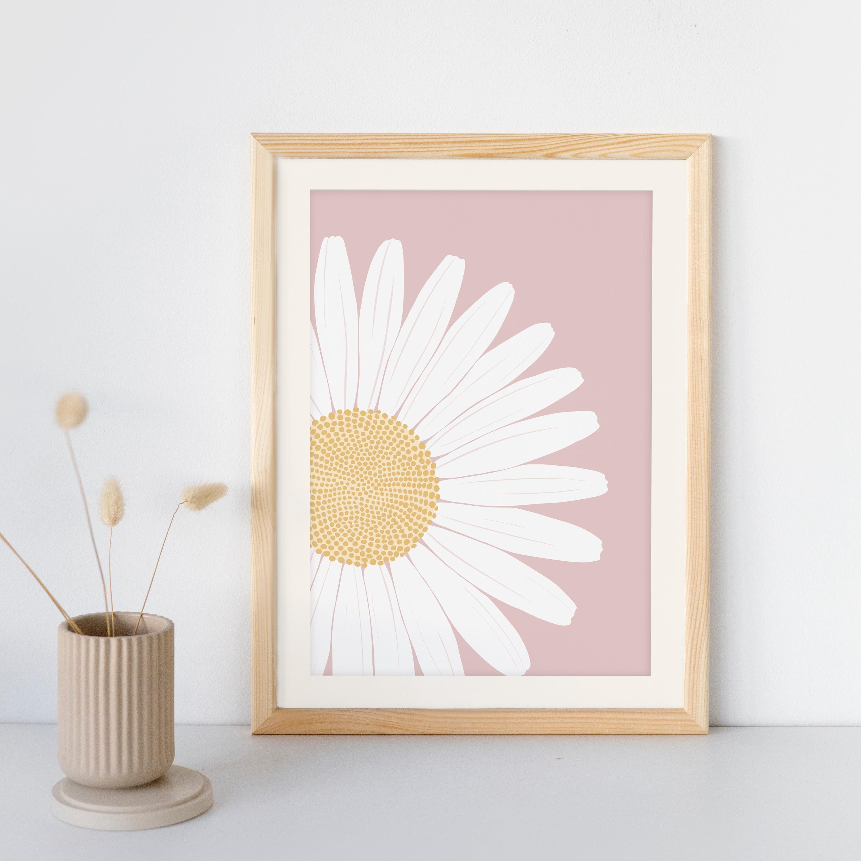 Pastel Pink Daisy Wall Art Print, Floral Wall Decor for Bedroom or Home ...