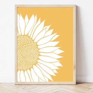 Yellow sunflower print wall art, large sunflower floral wall decor, A5, A4 or A3 wall art print