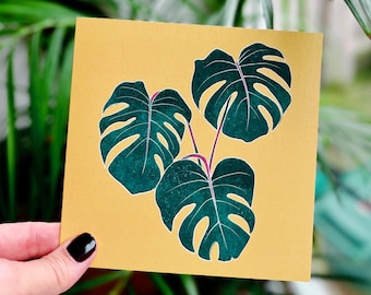 Yellow Monstera Leaf Greeting Card, All Occasion Blank Card