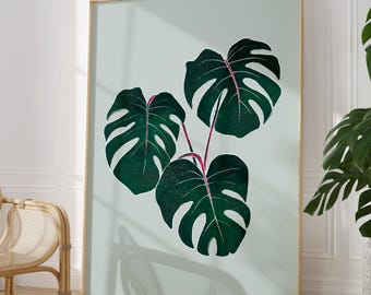 Monsterabladprint, tropische botanische muurkunst, decor neutraal groene plant