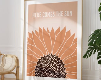 Bränd orange solrostryck, terrakotta boho väggkonst