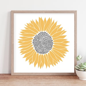 Sunflower art print, unframed wall art, cute bedroom decor, sun flower home decor, square floral prints