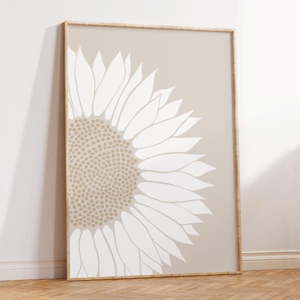Beige Sonnenblume Wandbild: Modernes botanisches Poster
