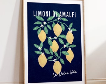 Lemon fruit poster, navy blue wall art print, kitchen wall decor, A5/A4/A3/A2/A1/5x7/4x6 unframed prints, dining room or gallery wall art