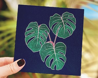 Monstera Leaf Greeting Card – Botanical Houseplant Art Card