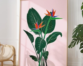 Paradiesvogel Druck, tropische botanische Wandkunst