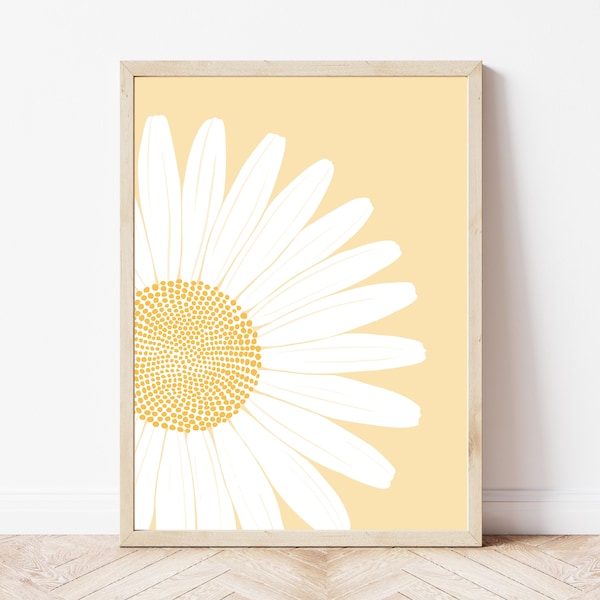 Gelbe Gänseblümchen Wandkunst, Gänseblümchen Blumen Wandkunst für Mädchen Schlafzimmer, Blumenwanddekor