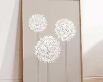 Taupe Alliums Wall Art, Neutral Botanical Print, Minimal Floral Decor