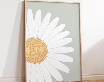Sage Green Daisy Print, Floral Wall Art