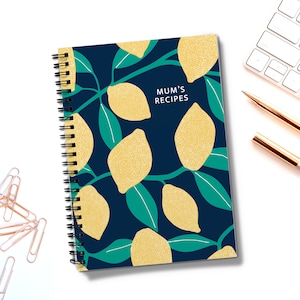 Spiral notebook personalised journal for recipes or meal planner, lemon gifts for Christmas or birthday, for travel or wellness planner