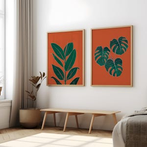 Rust orange botanical rubber plant print, wall art for bedroom, living room or office decor, A5, A4 or A3 boho gallery wall picture image 8