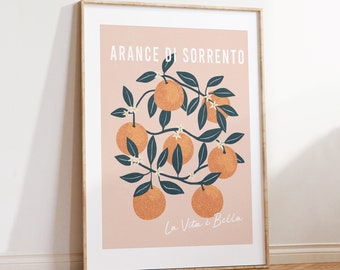 Sorrento oranges poster botanical fruit wall art print, large kitchen print, dining room vintage food poster A5/A4/A3/A2/A1/5x7/4x6